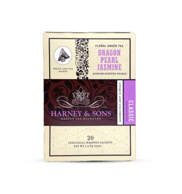 Harney & Sons WS Dragon Pearl Jasmine 20 pyramide buidels per stuk verpakt in een doos