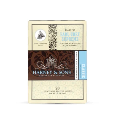 Harney & Sons WS Earl Grey Supreme 20 pyramide buidels per stuk verpakt in een doos