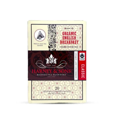Harney & Sons WS Organic English Breakfast 20 pyramide buidels per stuk verpakt in een doos