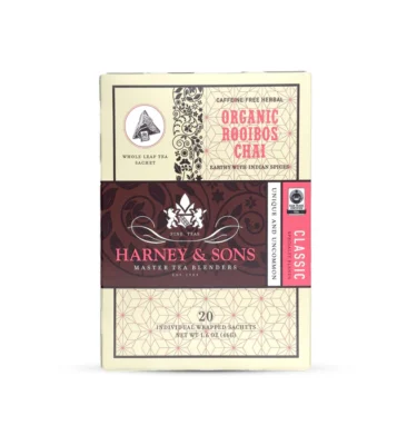 Harney & Sons WS Organic Rooibos Chai 20 pyramide buidels per stuk verpakt in een doos